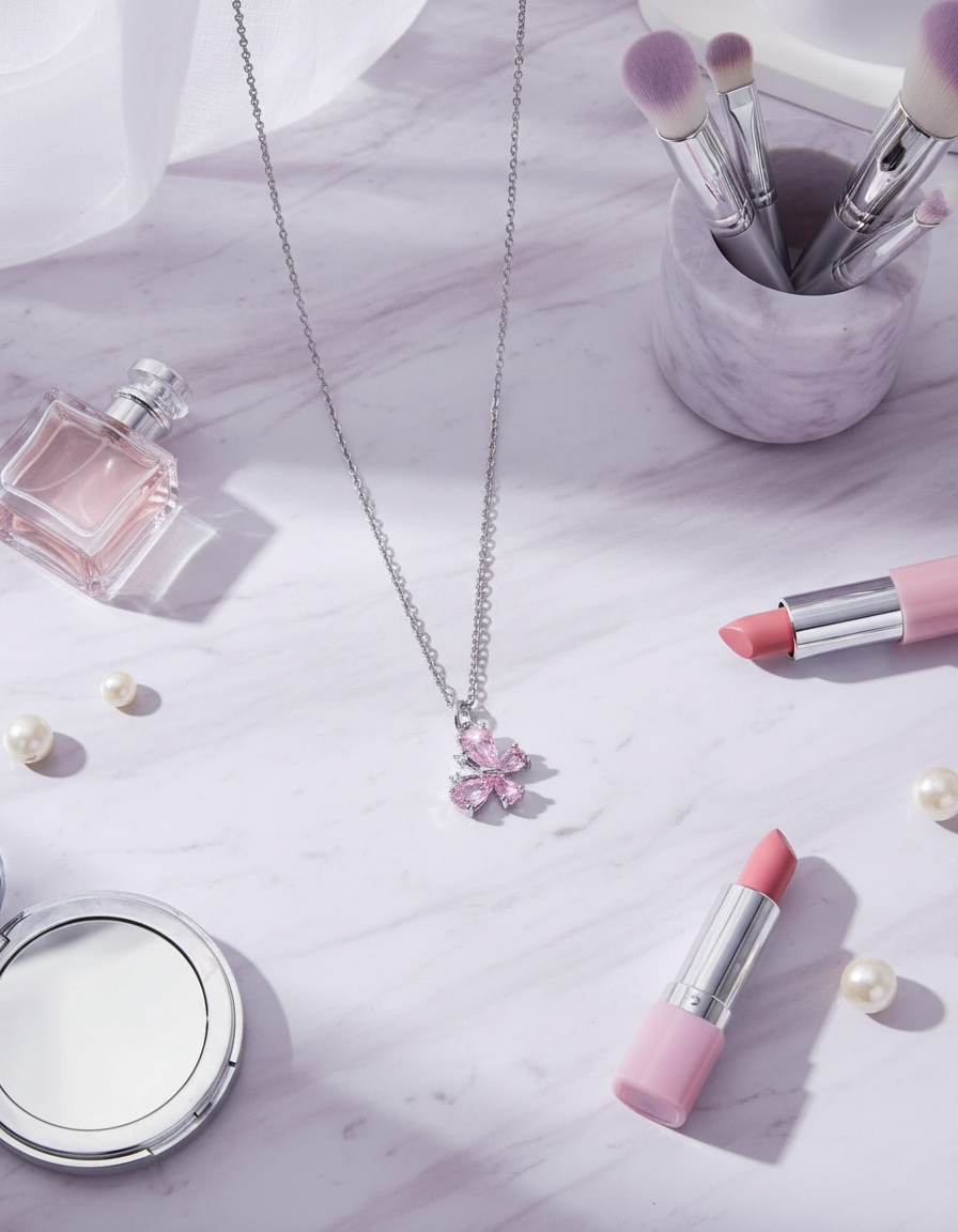 Pink Butterfly Pendant Necklace