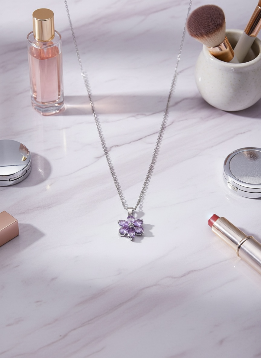 Purple Flower Pendant Necklace