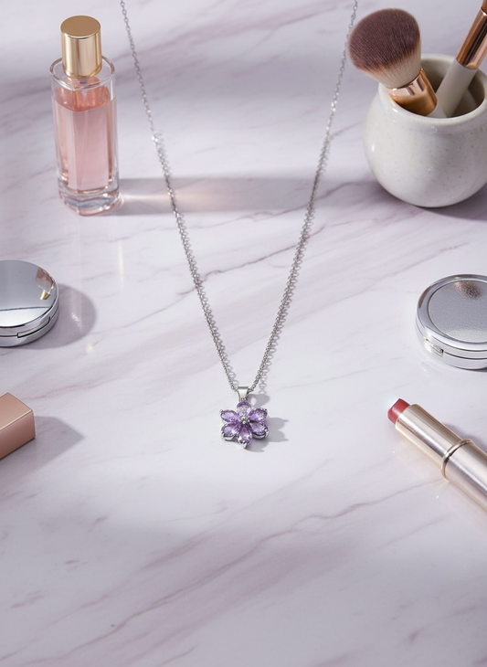 Purple Flower Pendant Necklace